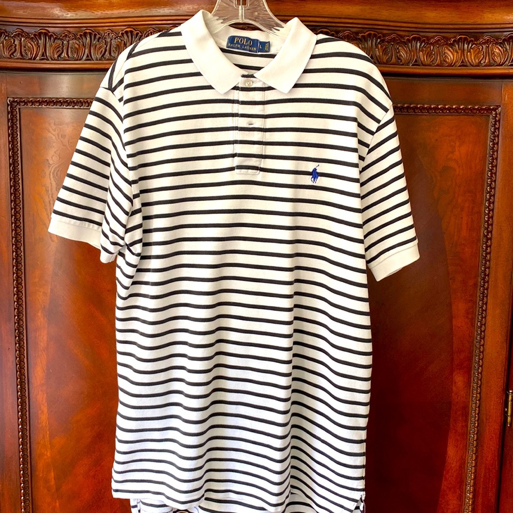 Polo by Ralph Lauren-size Large. White with black stripes.